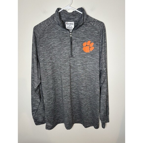 Champion Clemson Tigers 1/4 Zip Lon Sleeve Pullover Sz Med Heather Gray #1287 - Picture 1 of 6